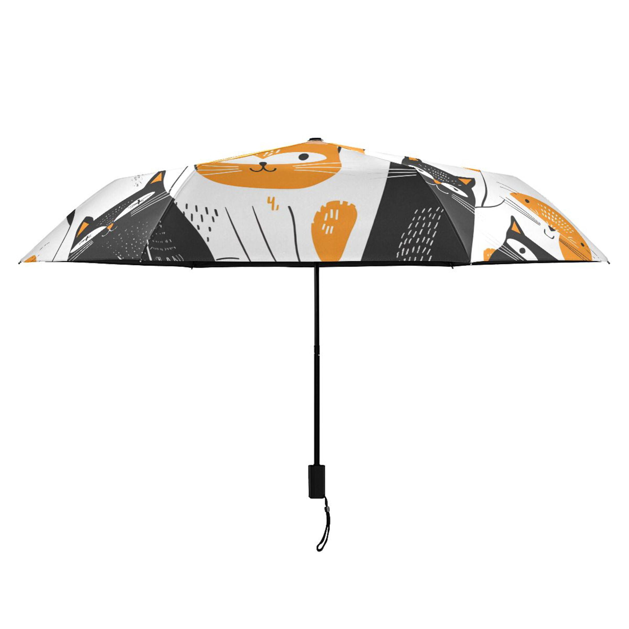 Funny Scandinavian Cats Compact Sun Umbrella Windproof Travel Umbrellas for Rain Strong Portable UV Protection