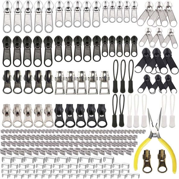 255 Piece Zipper Repair Kit with Replacement Sliders Pulls & Tools, Universal Fix for Jackets Luggage Tents