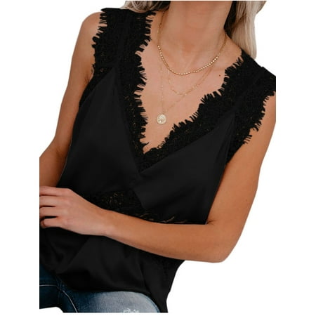 Lace Silk Camisoles Women V Neck Tops Sleeveless Tank Tops