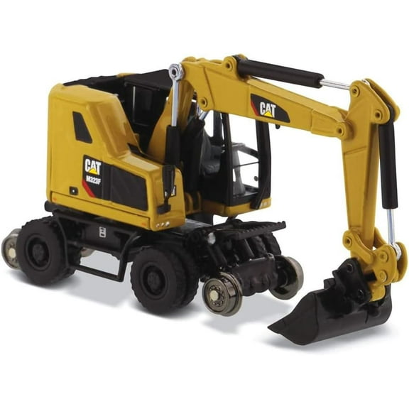Diecast Masters Caterpillar M323F Railroad Wheeled Excavator with Work Tools (Cat Yellow Version), HO Scale Series | 1:87 Scale Diecast Collectible Cat Trucks & Construction Equipment, Model 85656