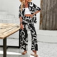 thumbnail image 3 of Camisa de Manga Conjunto de blusa con solapa y pantalón de pierna ancha para mujer, traje informal y cómodo para el hogar Ygjytge Negro T XL para Mujer, 3 of 7
