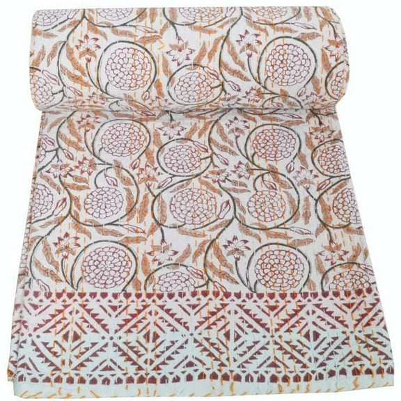 New Hand Block Print Quilt Queen Size Kantha Quilts Kantha Throw Kantha Bedspread Cotton Quilt Kantha Bed Cover