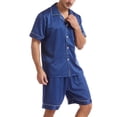 thumbnail image 4 of SWSMCLT Men's 2 Piece Satin Pajama Set Lightweight Soft Fall Button Spring Silk Silky Lounge Set Short Sleeve Pj Set Dark Blue X-Large, 4 of 4