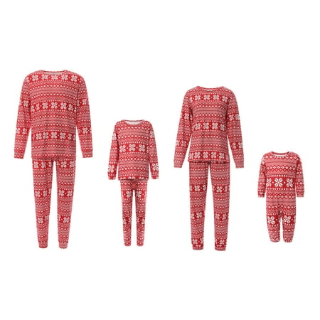 

Christmas Family Matching Pajamas Set Adult Kids Baby Red Printed Long-Sleeve Tops+Pants Nightwear Set