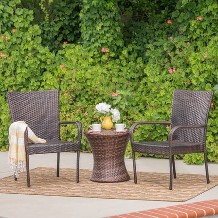 Palmer Outdoor 3 Piece Wicker Stacking Chair Chat Set, Multibrown