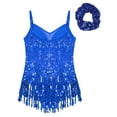 thumbnail image 3 of iixpin Kids Girls Sleeveless Latin Dance Dress Sequins Tassel Dance Leotard for Jazz Salsa Ballroom Costume Royal Blue 14, 3 of 7
