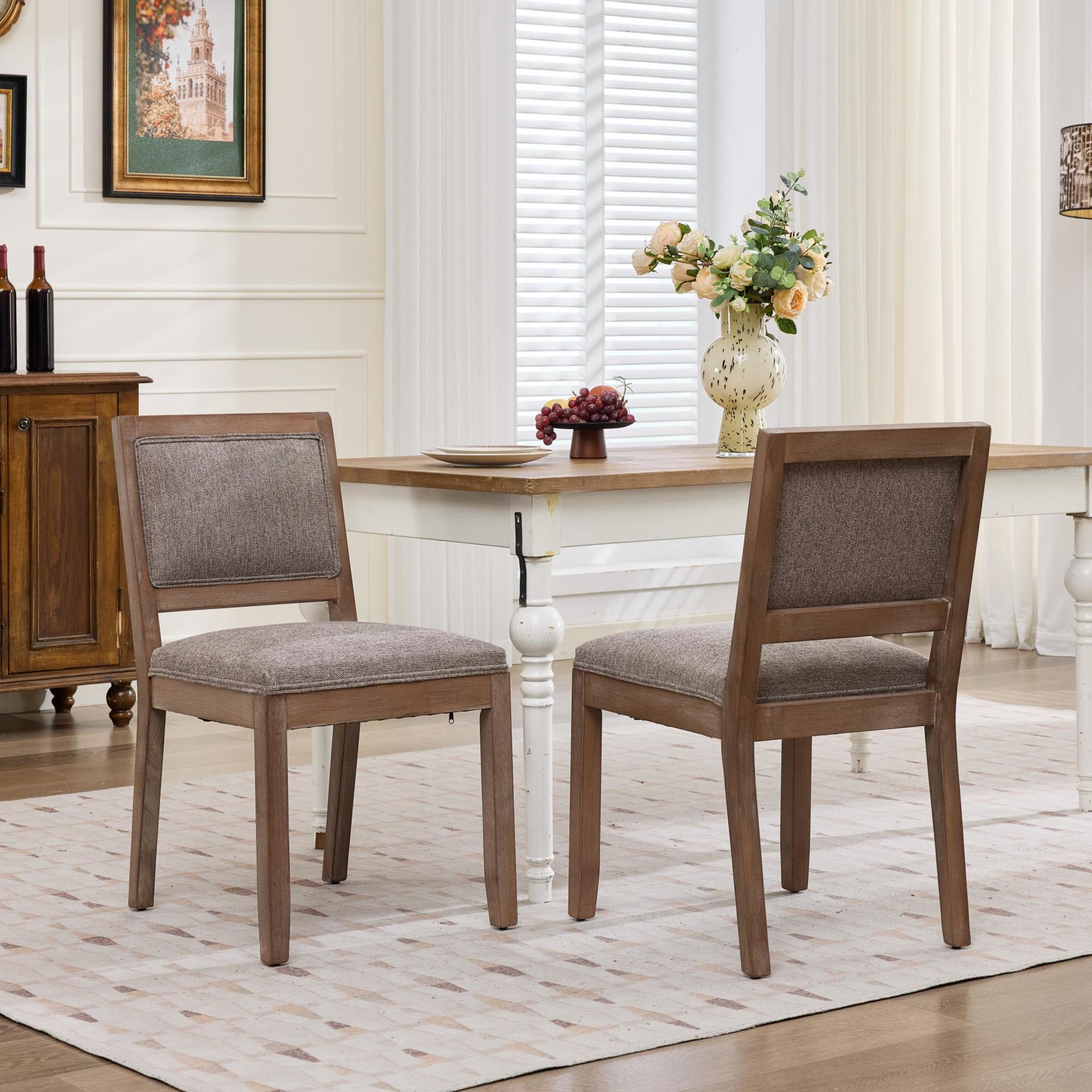 GDF Studio 22" Farmhouse Dining Chairs Set of 2 with Padded Fabric Upholstery, Solid Rubberwood Frame, Coffee