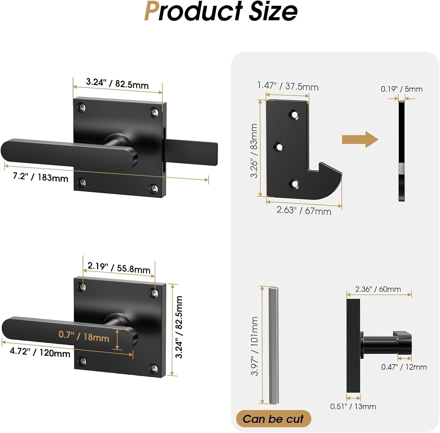 Double Side Gate Latch, Heavy Duty Gate Latch for Wooden Fence, Black Fence Gate Latch with Handles for Wooden Gates, Pool Gate, Backyard, Garden