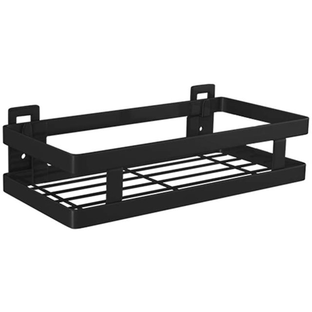 Estante de ducha Sin taladrar 1 nivel Negro Carrito de ducha Estante de cocina Estante de especias Estante de pared de acero inoxidable sin clavos Estante flotante para cocina Baño 20-50 cm de ancho, Adepaton LL-2471-2
