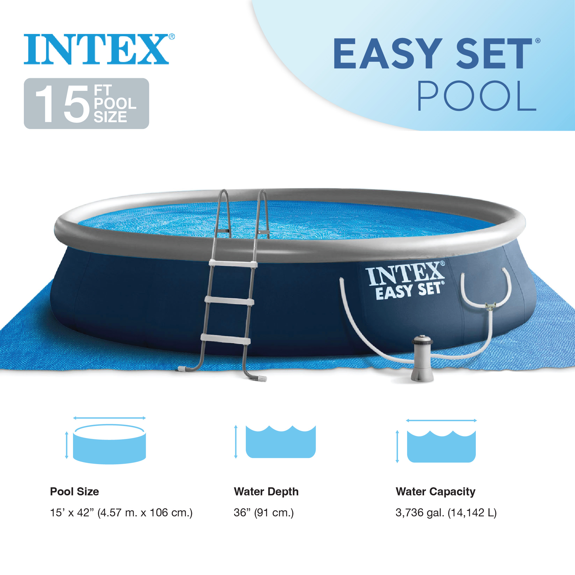 Intex Easy Set 15' x 42" Inflatable Outdoor Above Ground Swimming Pool Set - image 3 of 11