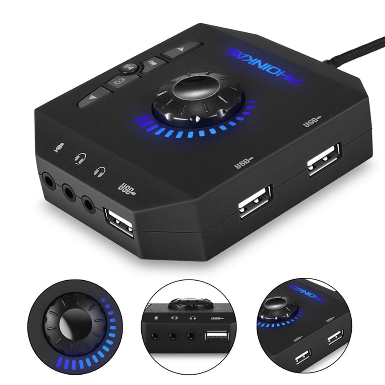External Sound Card Mixer with LED Indicator Adjustable Volume and Mic Controls for Gaming Audio Experience