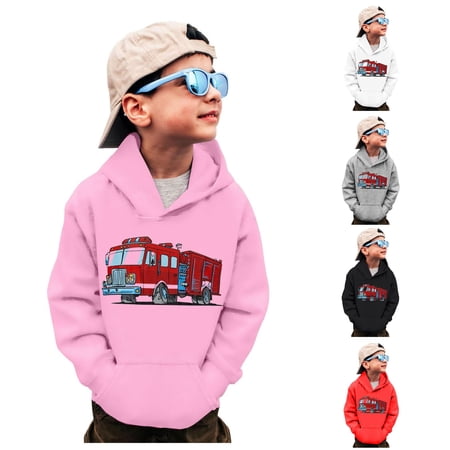 Vividxx Boys Hoodies Construction Truck Print Long Sleeve Hooded Sweatshirt With Pocket Pullover Tops For Fall Winter Daily Wear 5-6 Years