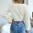 thumbnail image 5 of Women Long Sleeve Crop Front Bowknot Ribbed Knit Pullover Sweaters Fall Winter V Neck Crop Tops Pullover White S, 5 of 8
