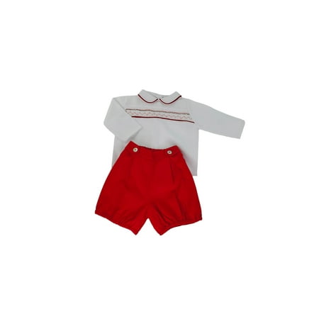 

Boys Set Hand Smocked Red and White Long Sleeve Set