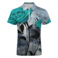 thumbnail image 4 of Romantic Rose Turquoise And Grey Men Zipper T-shirt Summer Casual Short Sleeve T-shirt Top, 4 of 7