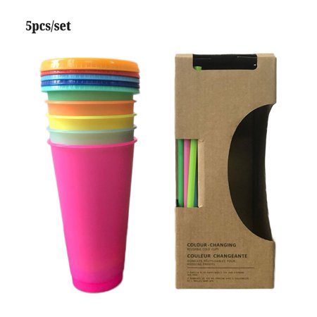 5 Pcs Reusable Color Changing Cold Cups Magic Plastic Coffee Mugs Water