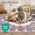thumbnail image 4 of ODIKA 8'x10' Washable Area Rug Purple Blooms Delicate Motif Surrounded Botanical Tasseled Beige for Dining Room, Large Office, Lounge, Non-Slip Chair-Friendly Mat, 4 of 7