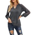 thumbnail image 3 of hirigin Women T-shirt, See-through Long Sleeve V Neck Lace Patchwork Ladies Tops for Casual Daily, 3 of 7