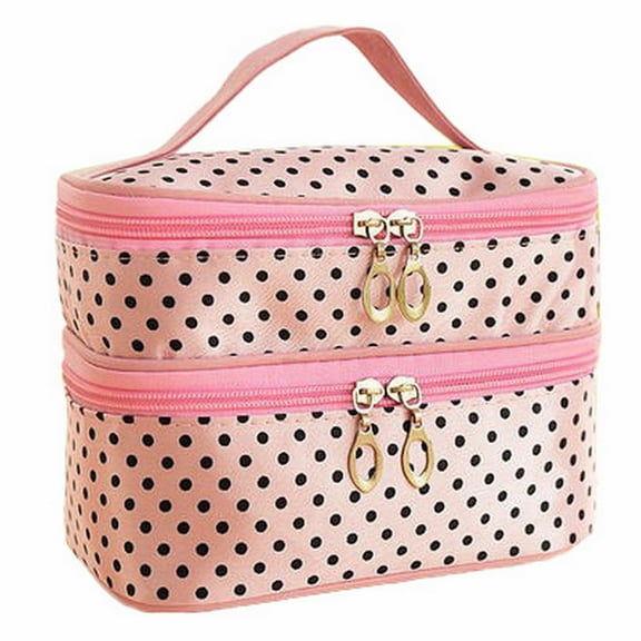 Double Layer Durable Waterproof Woman Makeup Box Cosmetic Bag Portable Travel Storage Bag Dot Portable Double Zip Cosmetic Bag