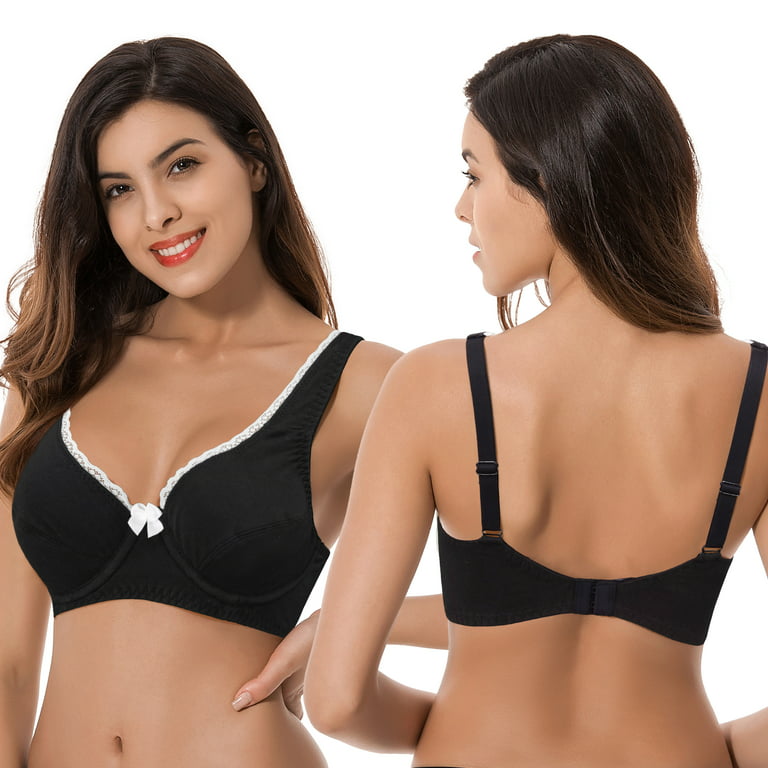Curve Muse Women's Plus Size Nursing Wirefree Bra With Full Figure  Lace-3Pack-BLACK,NUDE,GRAY-48C