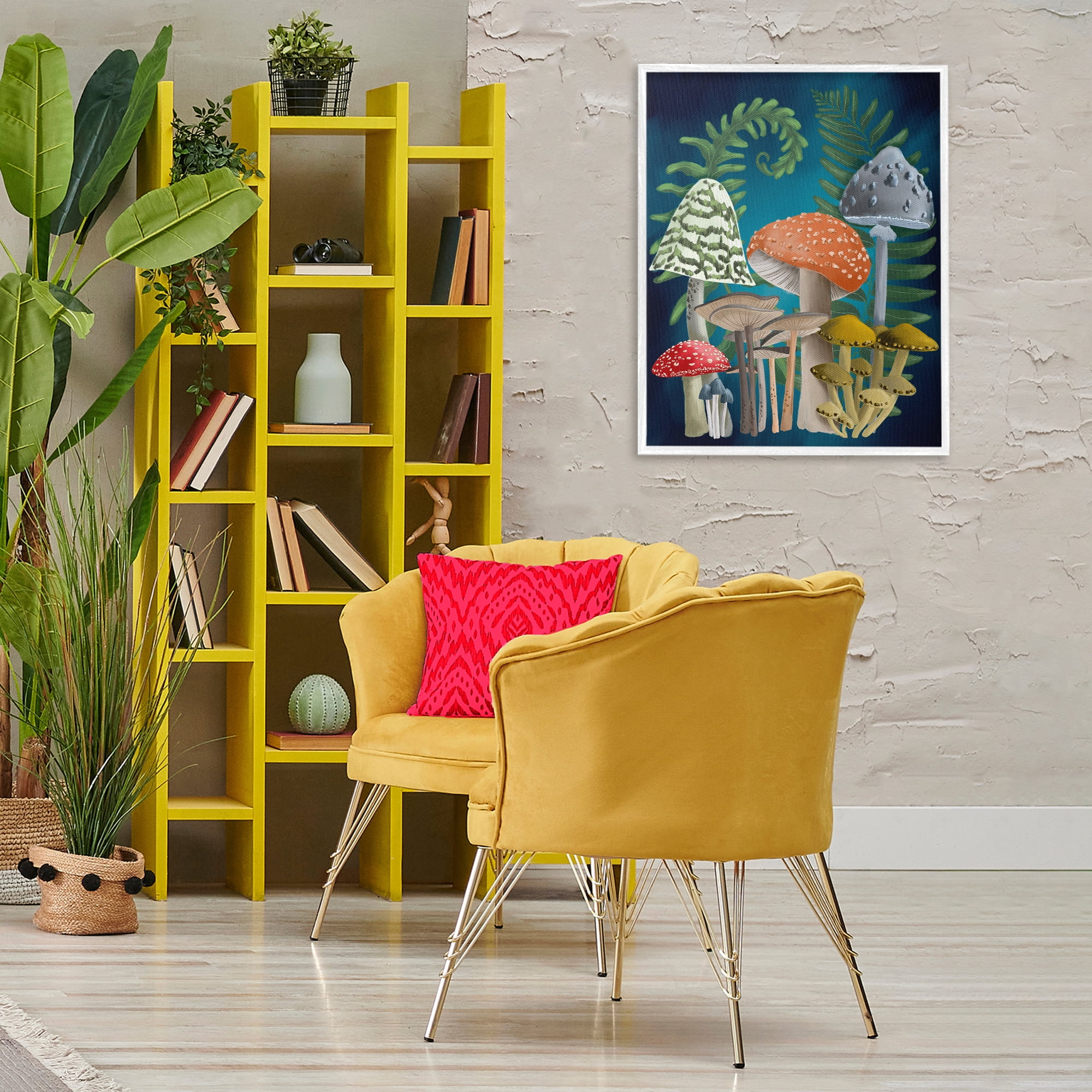 Stupell Industries Curling Ferns & Mushrooms Botanical & Floral Painting White Framed Art Print Wall Art, 24 x 30