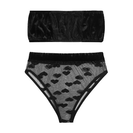

JeashCHAT Lingerie for Women Sexy Naughty Ladies Fashion Sexy Beautiful Lingerie Velvet Heart Shaped Mesh Underwear Set