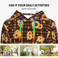 thumbnail image 4 of Uemuo Brown Plaid Sunflower Pattern Women's Hoodie with Eye-catching Drawstrings- Casual Pullover Hoodie with Kangaroo Pocket, Stylish Hooded Sweatshirt-X-Large, 4 of 7