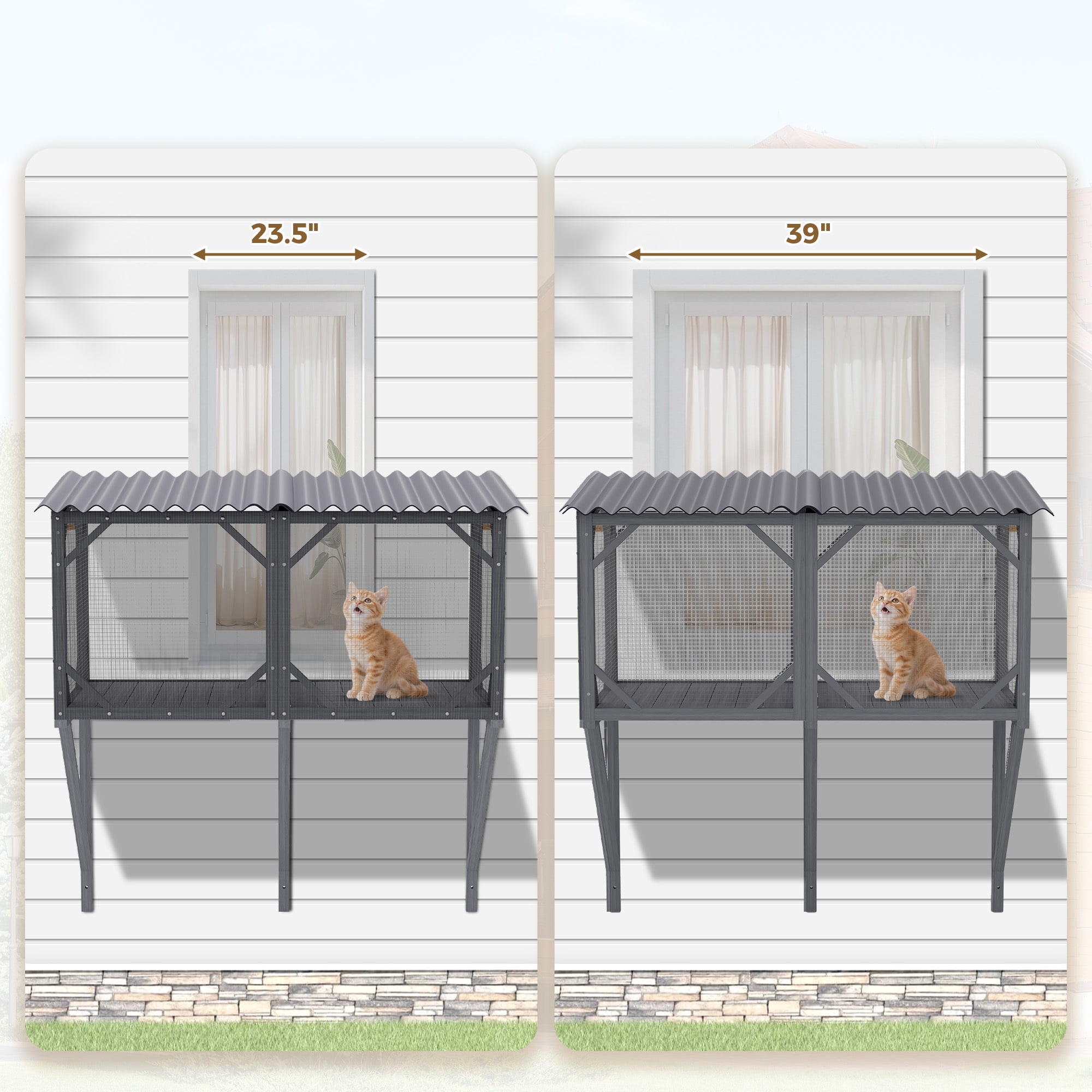 Jopath 43.3" Catio Outdoor Cat Enclosure for Sunbathing Napping and Viewing Window Perch for Large Indoor Cats Gray