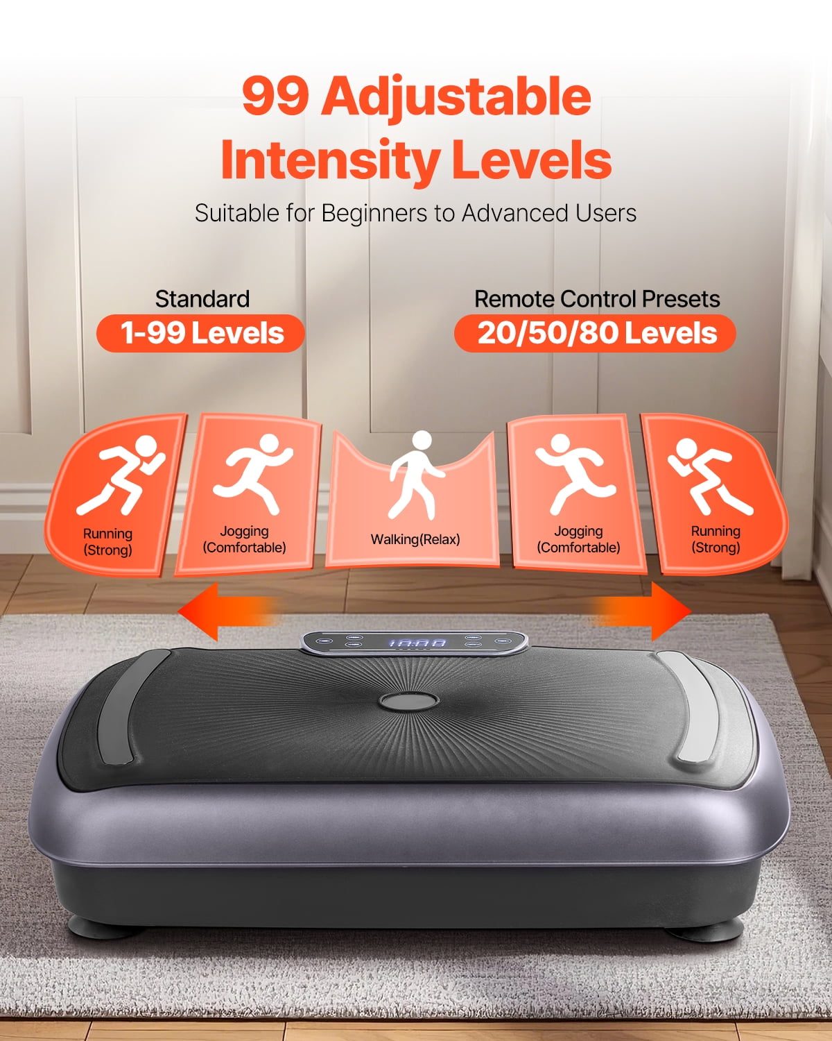 VEVOR Vibration Plate Exercise Machine, Full Body Vibrating Platform for Lymphatic Drainage and Weight Loss, Home Workout Fitness Equipment with 2 Resistance Bands, Body Shaker for Women Men, Black