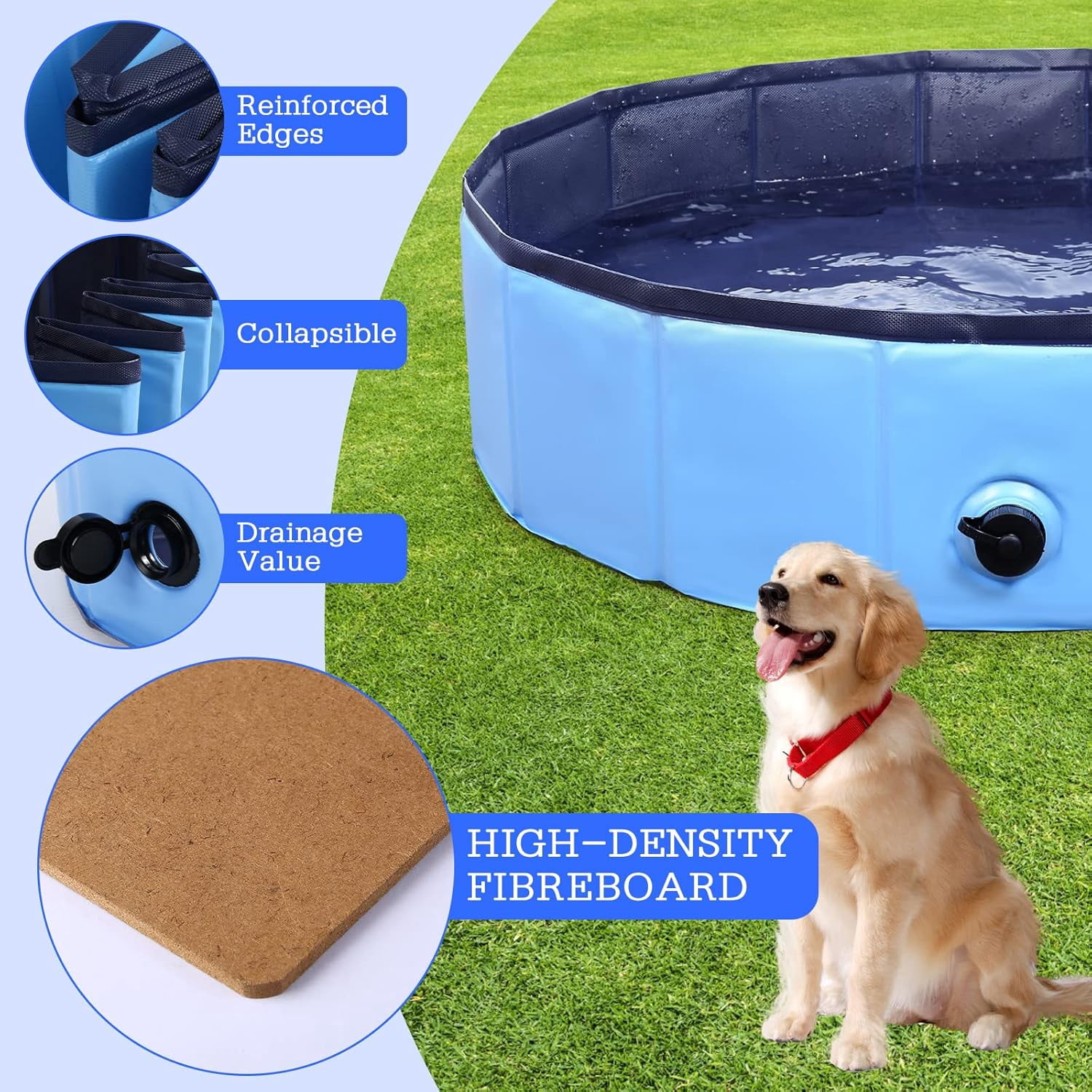 Foldable Dog Pool, Portable Collapsible Pet Bath Tub for Small/Medium Dogs, Cats & Kids, Kiddie Pool, 32x8 Inch Blue