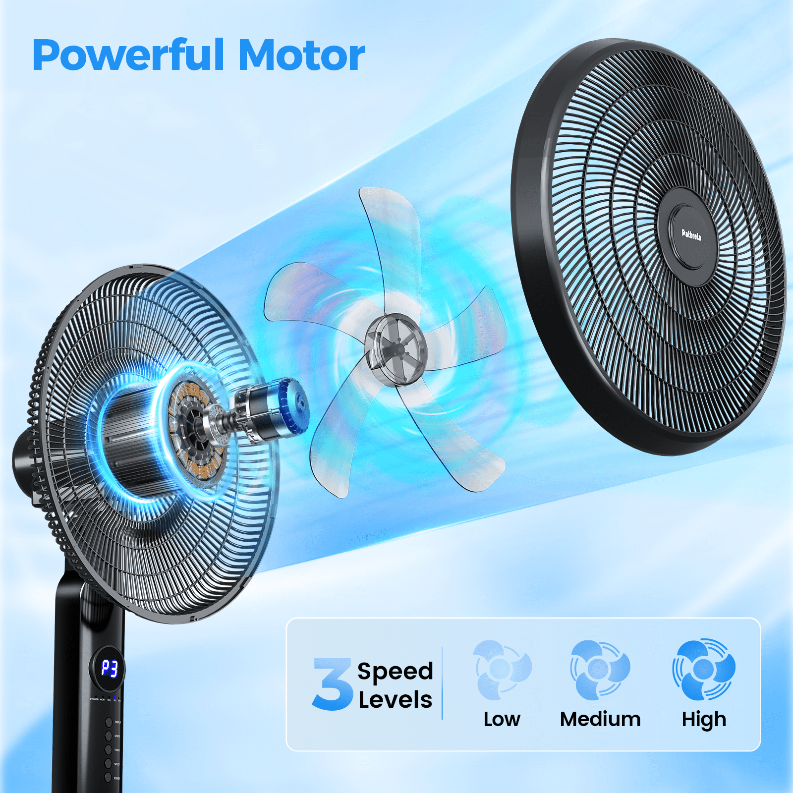 16" Oscillating Pedestal Fan with Remote, 3-Speed Stand up Fan with Adjustable Height and Tilt, Less Noise Cooling Fan, for Home Office Room Bedroom