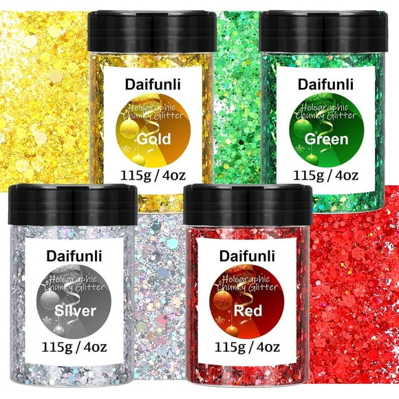 LEEYNEER Paillettes de Noël 1 lb Holographique Paillettes Épaisses en Vrac Paillettes Cosmétiques Paillettes Fines Épaisses pour Résine Artisanat Gobelets Bijoux Bougies Arts Décoration de la Saint-Patrick (Rouge Vert Sil