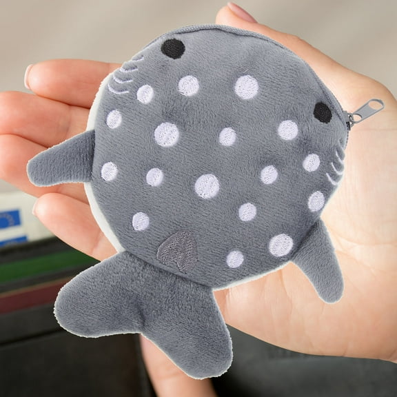 HAMPPLIES Zipper Change Purse Grey Plush Shark Shape Storage Bag 1Pack for Women