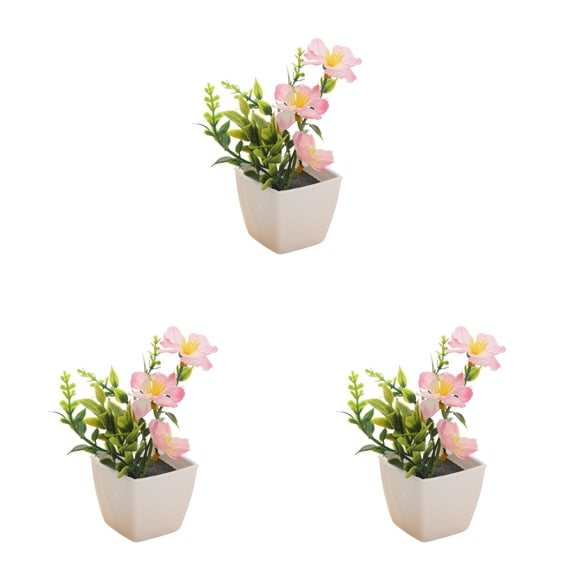 Small Plants, Mini Artificial Potted Succulent with Pink Flowers, Greenery for Home Desk Office Shelf Bathroom Decor, No Watering Required, Indoor