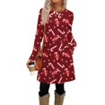 thumbnail image 3 of Women's Fashion Casual Dress with Pockets, Decorative Buttons, Christmas Prints, Round Neck and Long Sleeves for Practical Holiday Wear,Wine,L, 3 of 5
