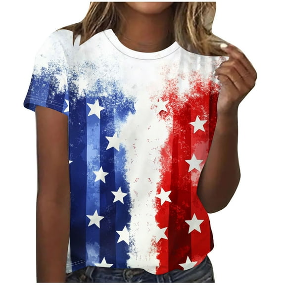 VerPetridure American Flag Shirt for Women 4th of July Tee Shirt USA Stars Stripes T-Shirt Patriotic Summer Tunic Tops