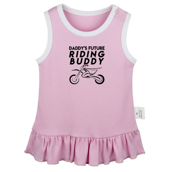 Daddy's Future Motocross Riding Buddy Funny Dresses For Baby, Newborn Babies Skirts, Infant Princess Dress, 0-24M Kids Graphic Clothes (Pink Sleeveless Dresses, 12-18 Months)