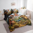 thumbnail image 2 of Manfei Woodland Dinosaur Wildlife 7pcs Queen Bedding,Retro Dino Animals Bedding Comforter Set Queen,Brown Green,Black Reversible, 2 of 6