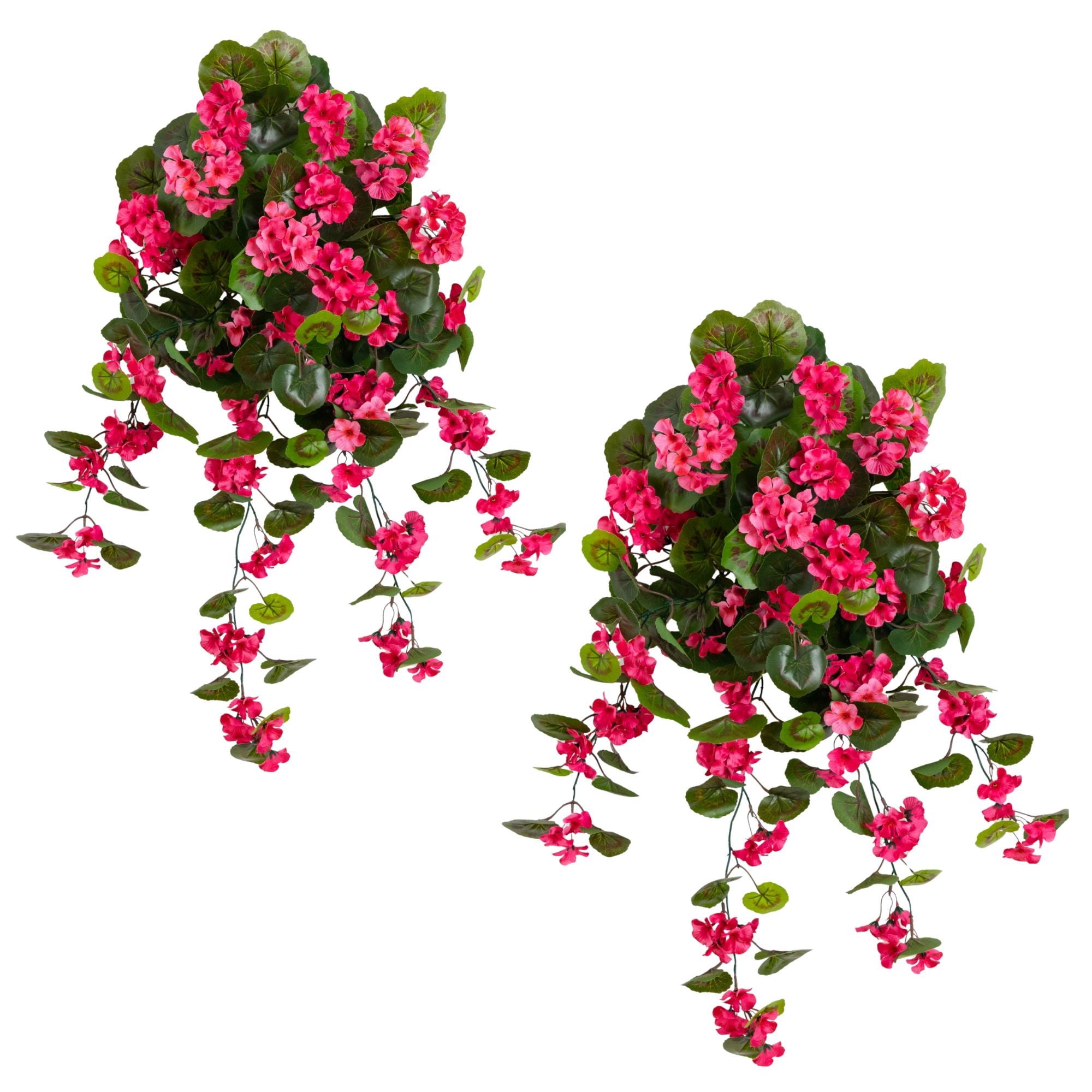 Nearly Natural UV Resistant Artificial Geranium Outdoor Hanging Plant - 29" - Set of 2 - Pink