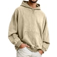 thumbnail image 4 of XIAONU Men Solid Oversized Hoodie Garment Dyed Kangaroo Pocket Pullover Cozy Everyday Casual Hoodies M, 4 of 4