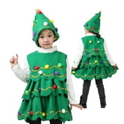 Childrens Christmas Tree Costume Accessories Xmas Tree Hat Dress Christmas Performance Show Cosplay Dress Up Gifts