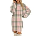 thumbnail image 2 of Women's Casual Dress Long Sleeve Round Neck Plush Flannel Plaid Print Loose Fit Winter Dress for Holiday Season,Light pink,S, 2 of 7
