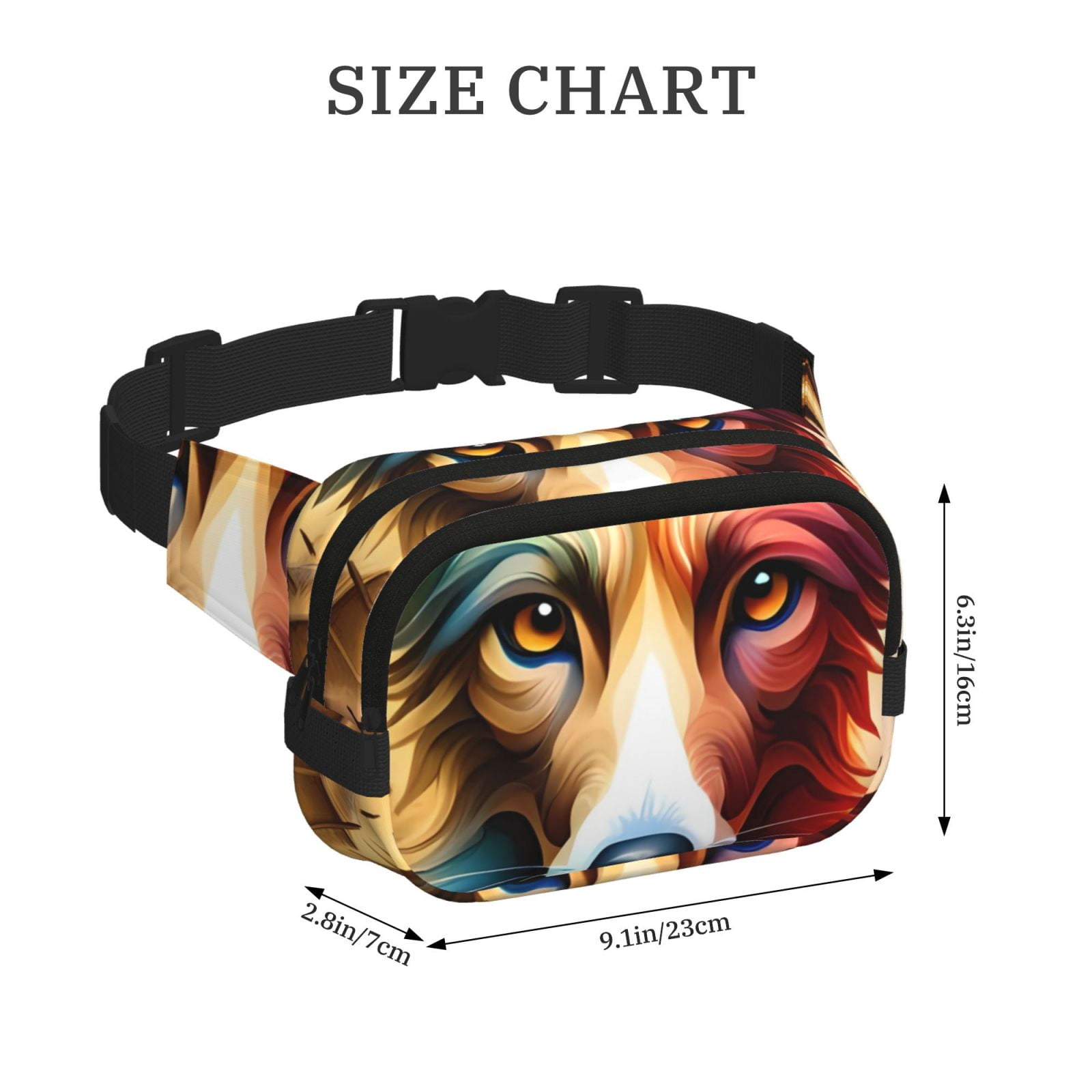 Picia Colorful Art Dog Print Square Double-Layer Waist Bag Mini Adjustable Waist Belt Bag Exercise Running Travel Hiking