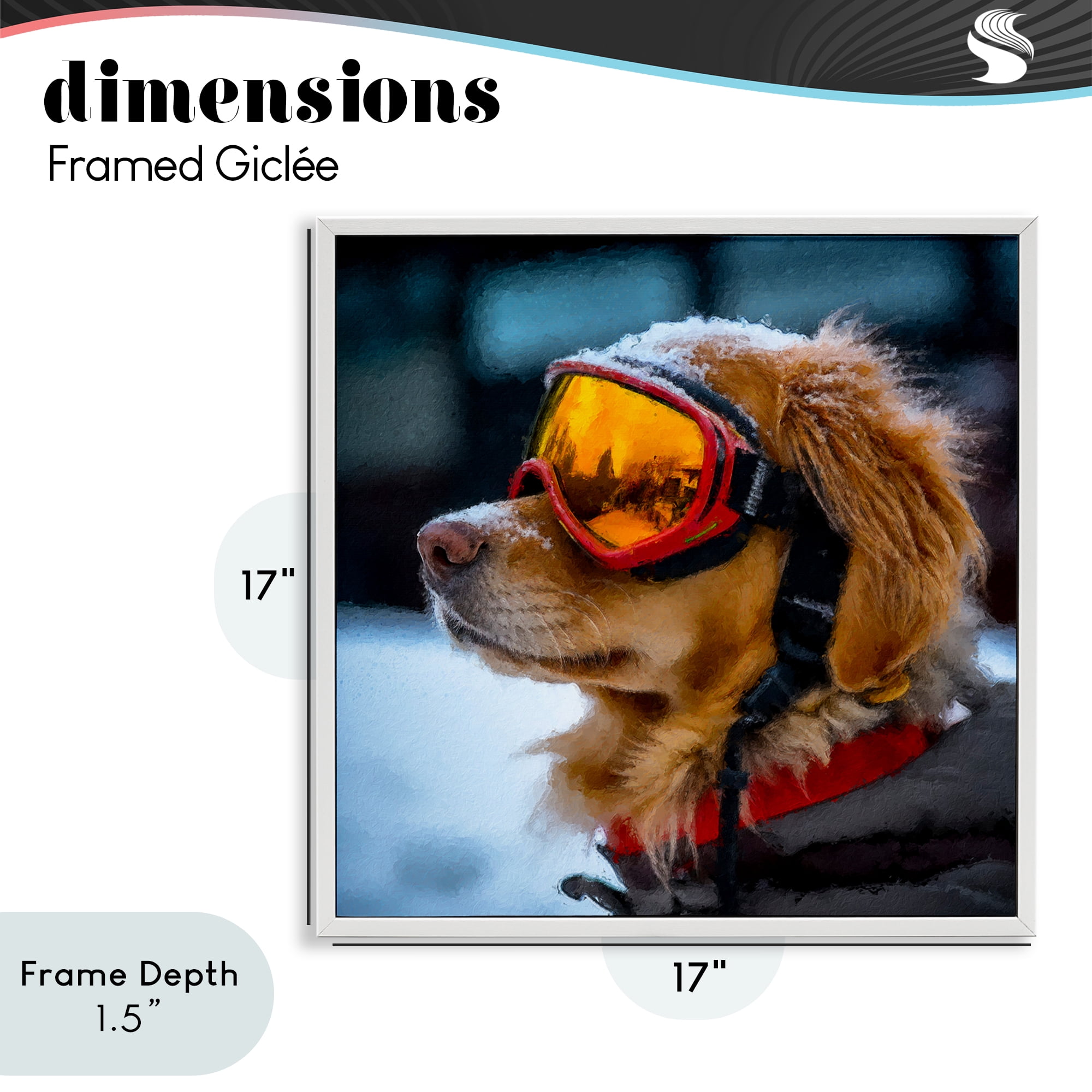 Stupell Industries Ski Goggles Dog White Framed Giclee Art, design by Sean Parnell