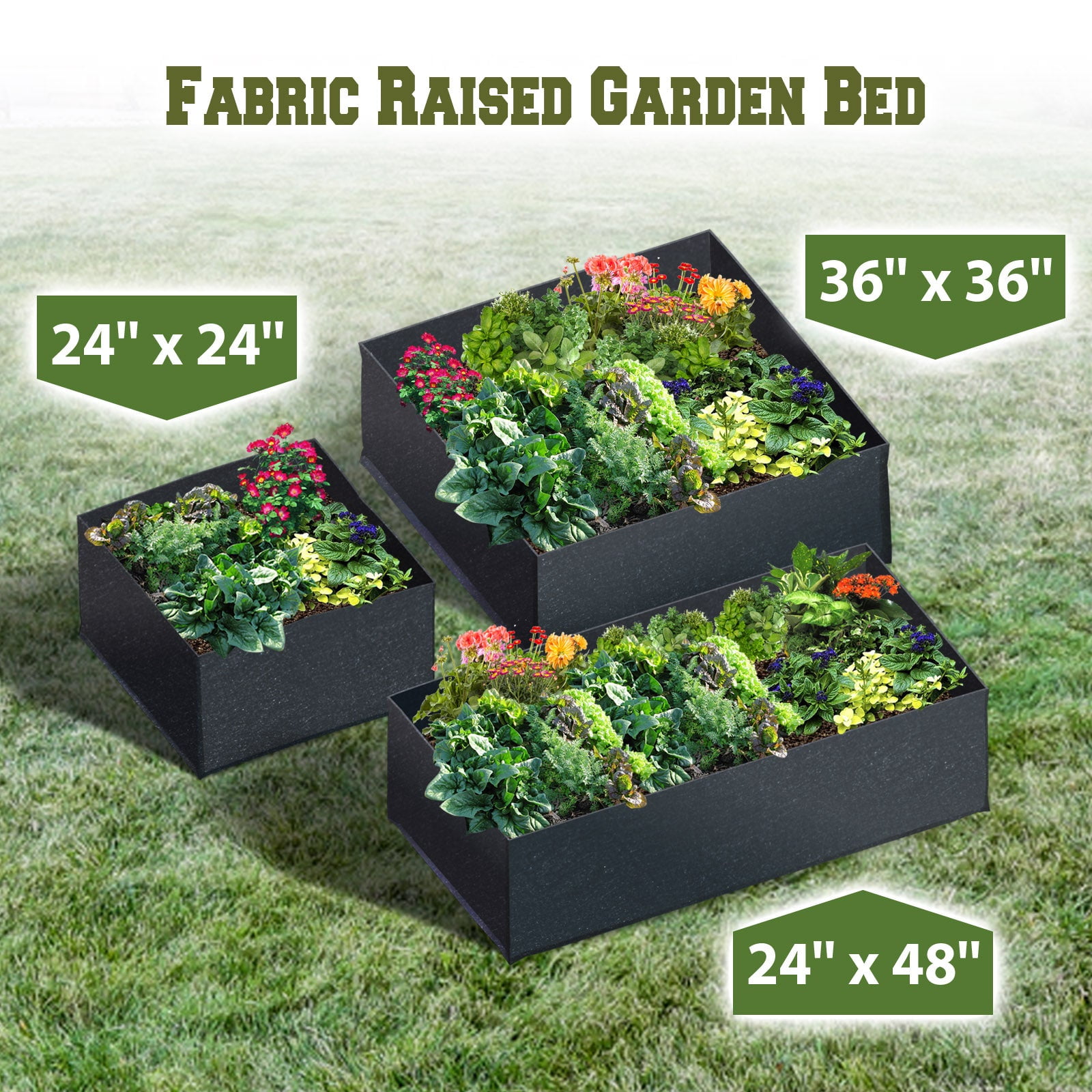 SUNNYOUTDOOR 24"x 24" Rectangle Planter Box Fabric Raised Garden Bed Herb Flower Vegetable Plants Bed(24"x 24")
