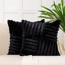 Set of 2 Faux Fur Decorative Throw Pillow Covers Fluffy Striped Pillowcase Cushion Covers 18 x 18 Inch Decor Sofa Couch Bedroom Black