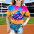 thumbnail image 2 of Girls Shirts Short Sleeve Playful Baseball Graphic Print Casual Crew Neck Tee for Toddler Youth Kids Hot Pink 3 Years-4 Years, 2 of 4