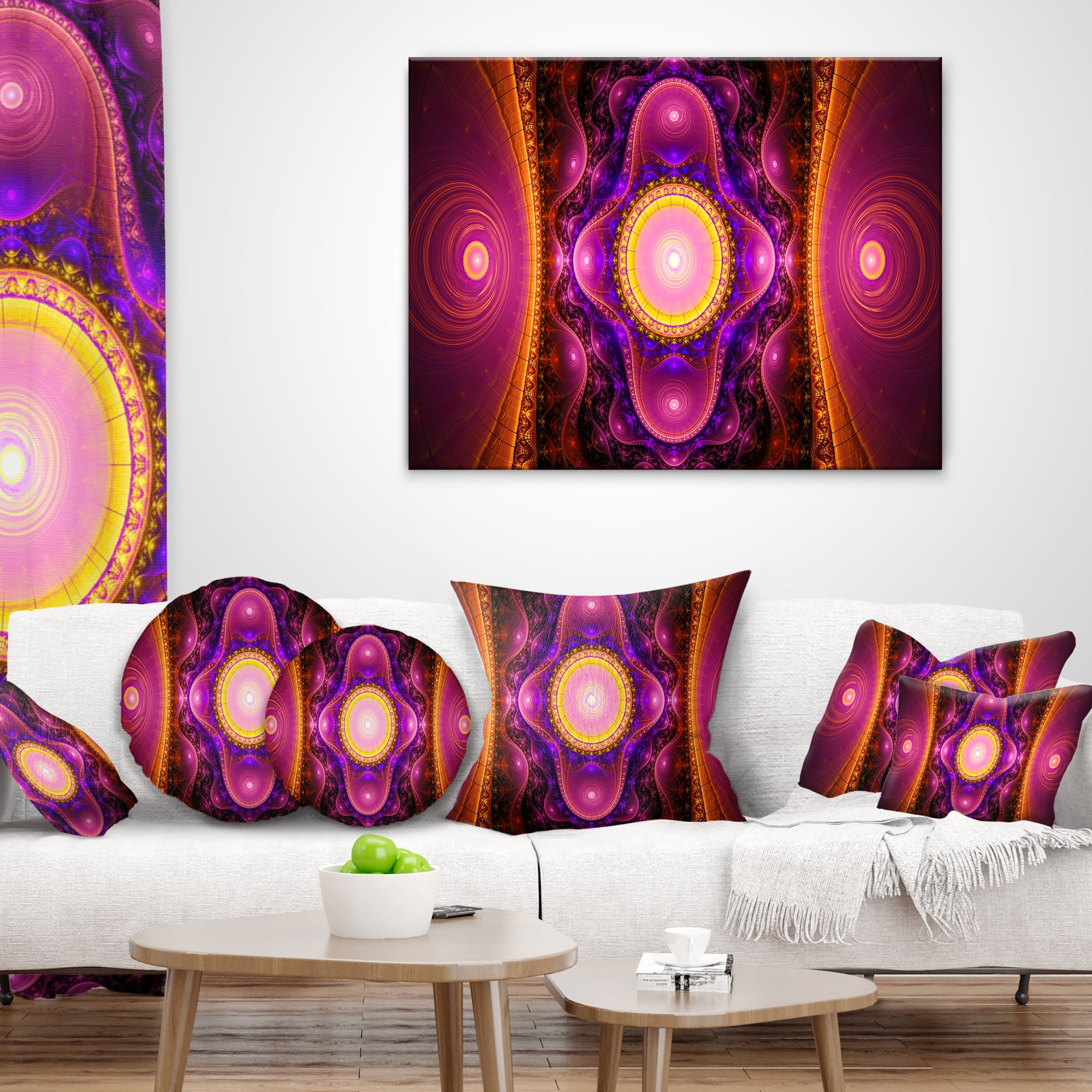 Designart Pink Cryptical Fractal Design - Abstract Throw Pillow - 12x20