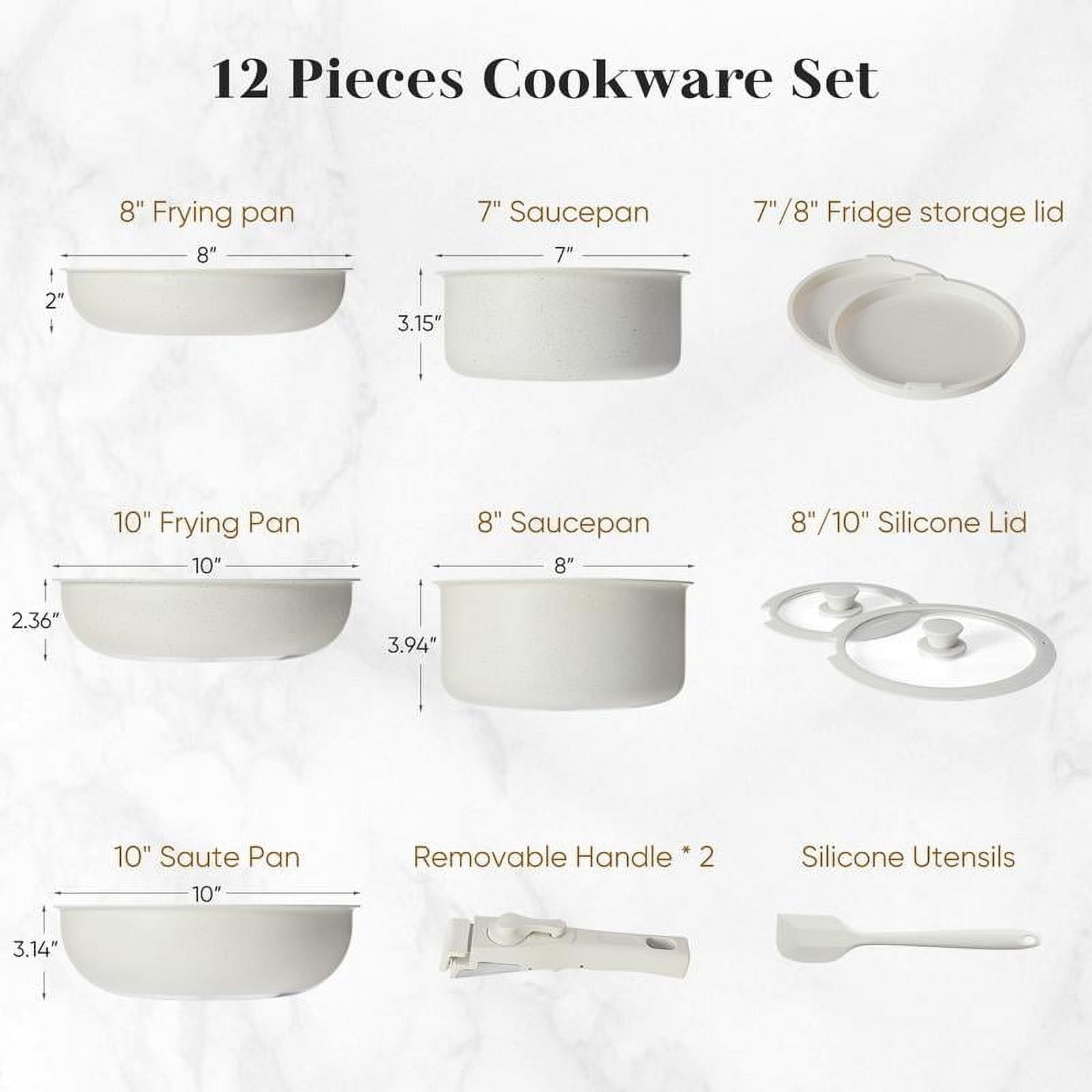 【Deal】12-Piece Nonstick Pots and Pans Set - Kitchen Cookware with Removable Handles - Ideal for Home Cooking, Cream White
