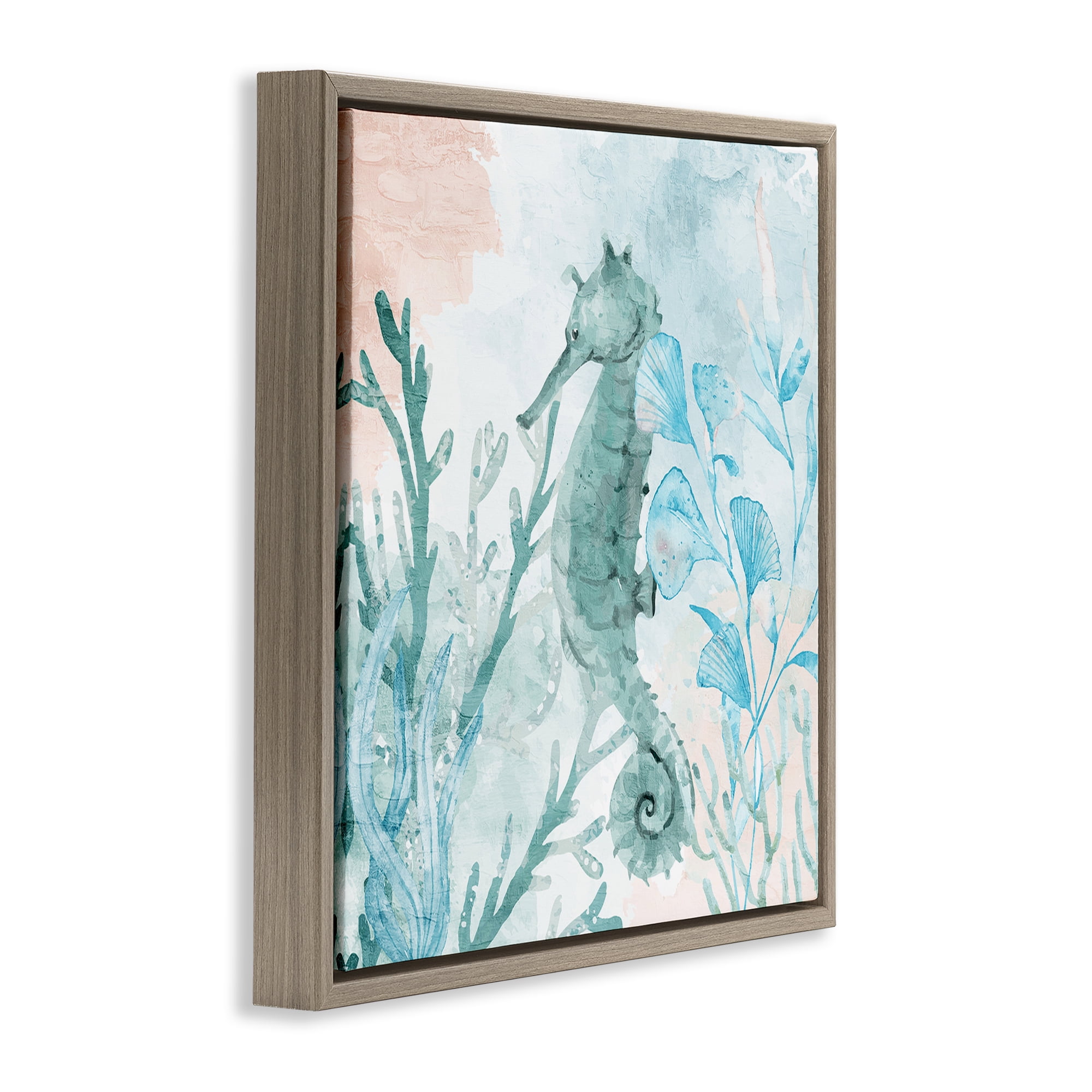 Stupell Industries Seahorse Sea Swim Brown Framed Floater Canvas Wall Art, design by Kim Allen